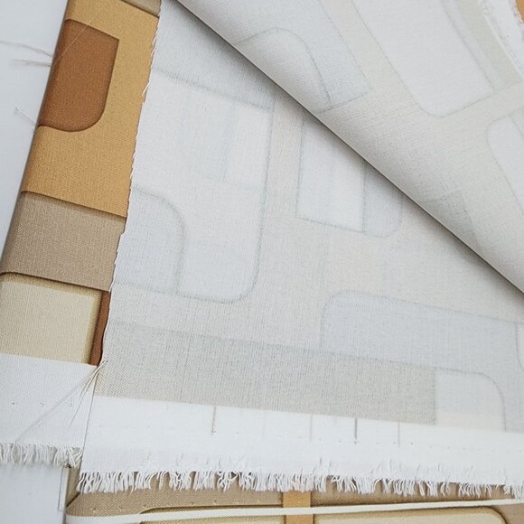 Retro 1960s 70s Geometric Fabric Brown & Beige Rectangles 54" Wide 2 yds 21" - Picture 5 of 6